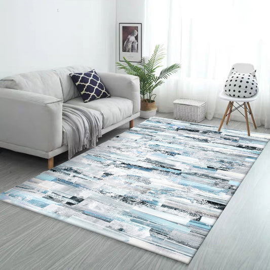 Creative Brushstroke Pattern Rug White and Blue Casual Rug Polyester Washable Anti-Slip Backing Carpet for Living Room White Clearhalo 'Area Rug' 'Modern' 'Rugs' Rug' 1579170