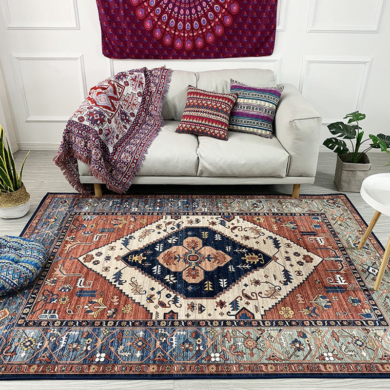 Moroccan Living Room Rug in Brown Medallion Floral Print Rug Polyester Non-Slip Stain-Resistant Area Rug Brown Clearhalo 'Area Rug' 'Moroccan' 'Rugs' Rug' 1579201