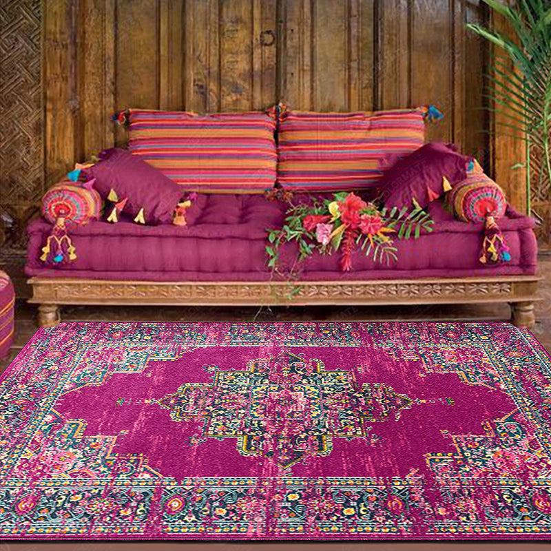 Purple Bedroom Rug Moroccan Medallion Flower Pattern Area Rug Polyester Washable Anti-Slip Backing Carpet Clearhalo 'Area Rug' 'Moroccan' 'Rugs' Rug' 1579210