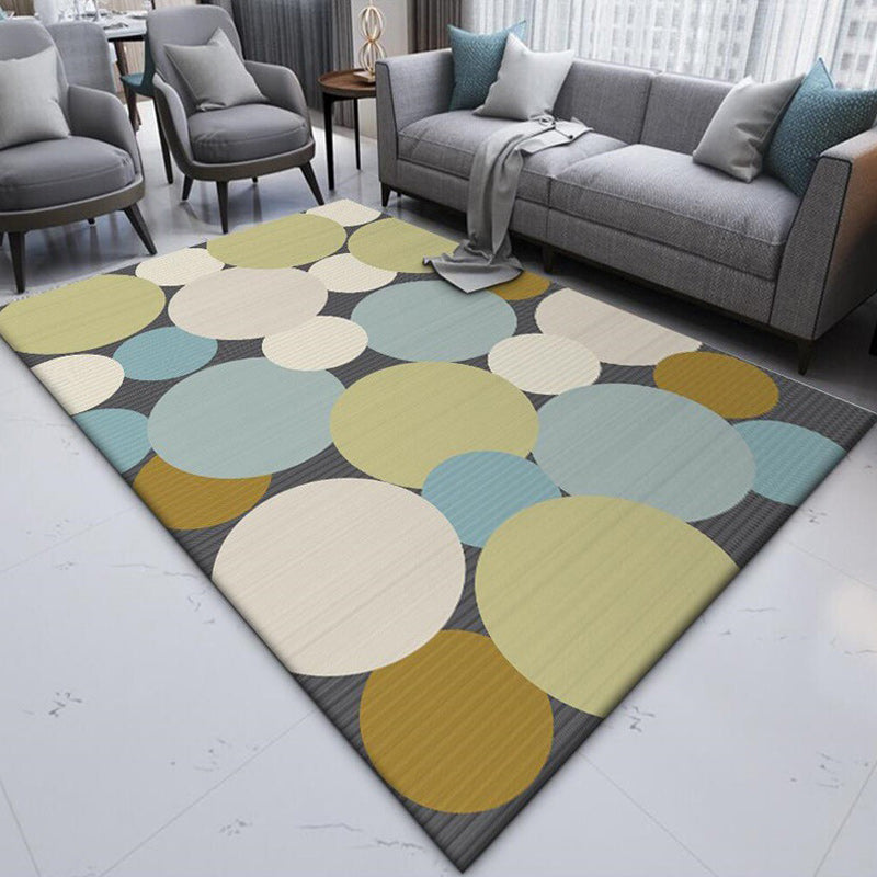 Grey and Yellow Nordic Rug Polyester Circles Pattern Rug Washable Non-Slip Backing Carpet for Living Room Clearhalo 'Area Rug' 'Modern' 'Rugs' Rug' 1579218