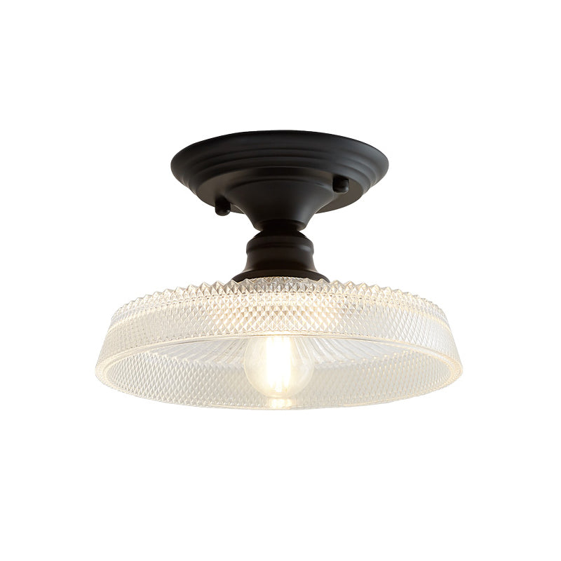 One Light Semi Flush Vintage Textured Glass Barn/Dome/Wavy Living Room Ceiling Lighting in Clear Clearhalo 'Ceiling Lights' 'Close To Ceiling Lights' 'Close to ceiling' 'Glass shade' 'Glass' 'Semi-flushmount' Lighting' 157922