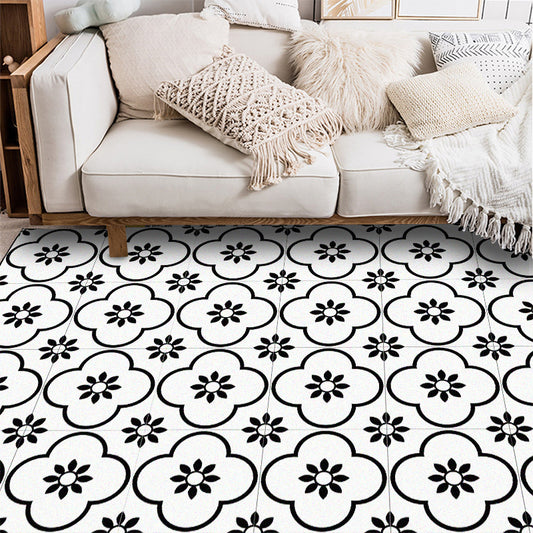 White Contemporary Rug Polyester Floral Geometric Pattern Rug Washable Non-Slip Backing Carpet for Living Room White Clearhalo 'Area Rug' 'Modern' 'Rugs' Rug' 1579225