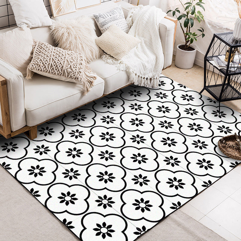 White Contemporary Rug Polyester Floral Geometric Pattern Rug Washable Non-Slip Backing Carpet for Living Room Clearhalo 'Area Rug' 'Modern' 'Rugs' Rug' 1579226