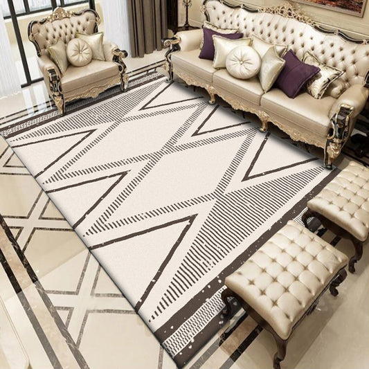 Beige Nordic Rug Polyester Striped Geometric Pattern Rug Washable Non-Slip Backing Carpet for Living Room Clearhalo 'Area Rug' 'Modern' 'Rugs' Rug' 1579258