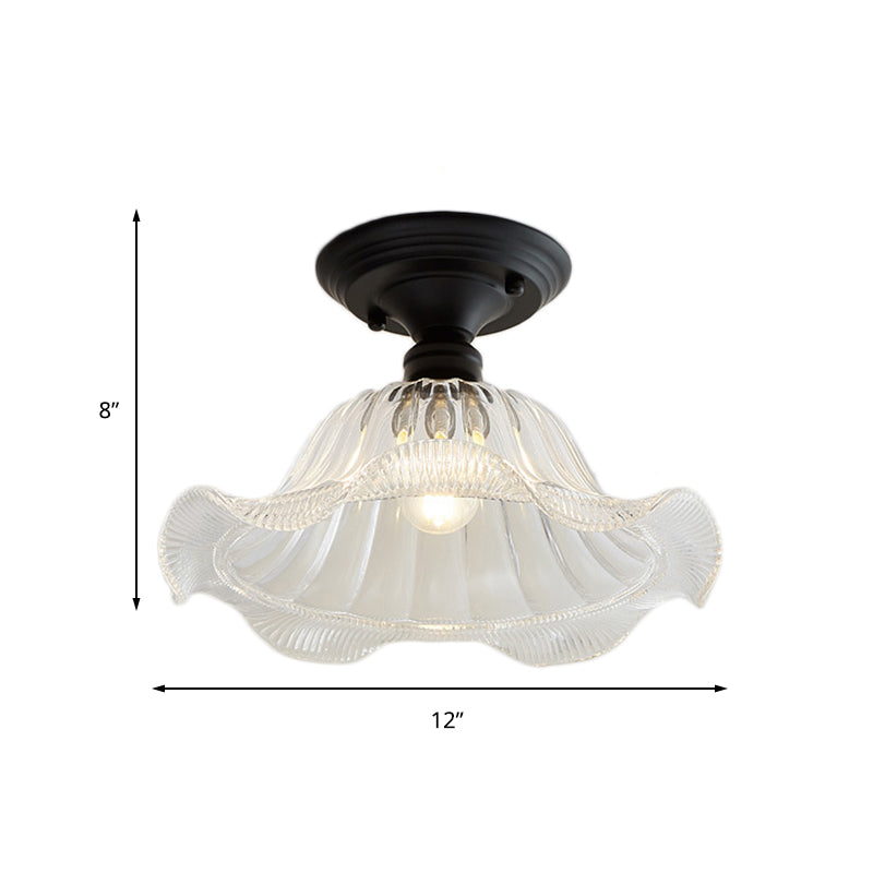 One Light Semi Flush Vintage Textured Glass Barn/Dome/Wavy Living Room Ceiling Lighting in Clear Clearhalo 'Ceiling Lights' 'Close To Ceiling Lights' 'Close to ceiling' 'Glass shade' 'Glass' 'Semi-flushmount' Lighting' 157929