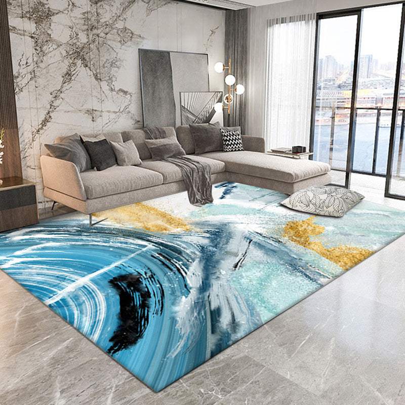 Blue Simple Rug Polyester Abstract Rug Non-Slip Backing Washable Carpet for Living Room Clearhalo 'Area Rug' 'Modern' 'Rugs' Rug' 1579330