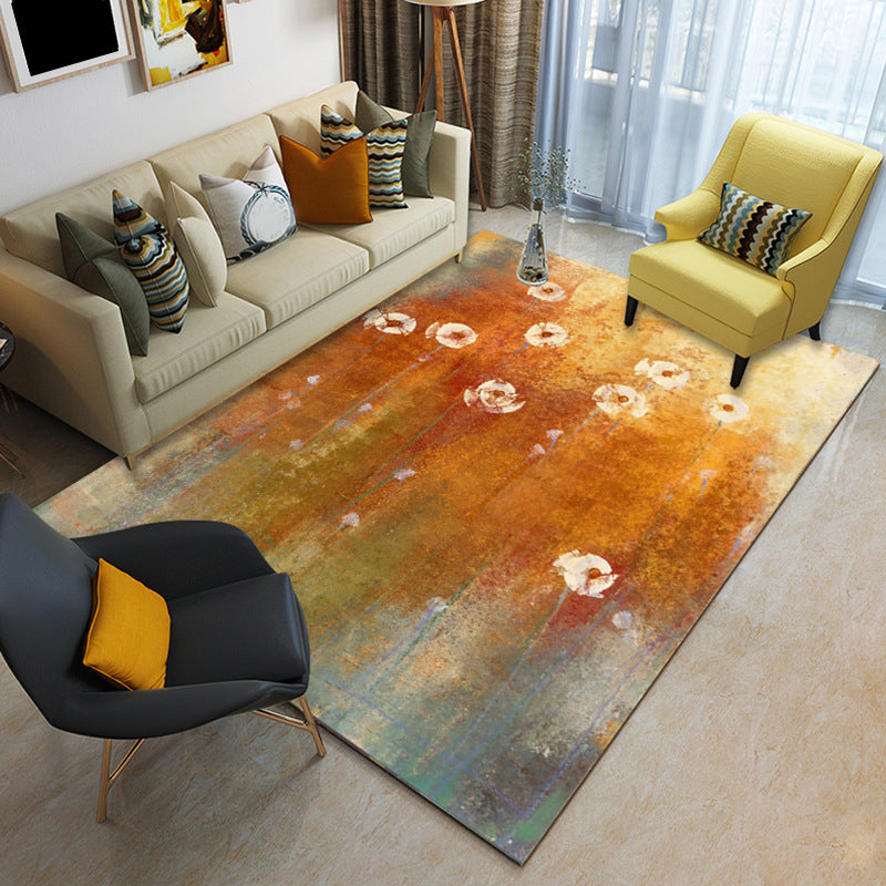 Orange Contemporary Rug Polyester Abstract Ombre Rug with Flower Washable Area Rug for Bedroom Clearhalo 'Area Rug' 'Modern' 'Rugs' Rug' 1579372