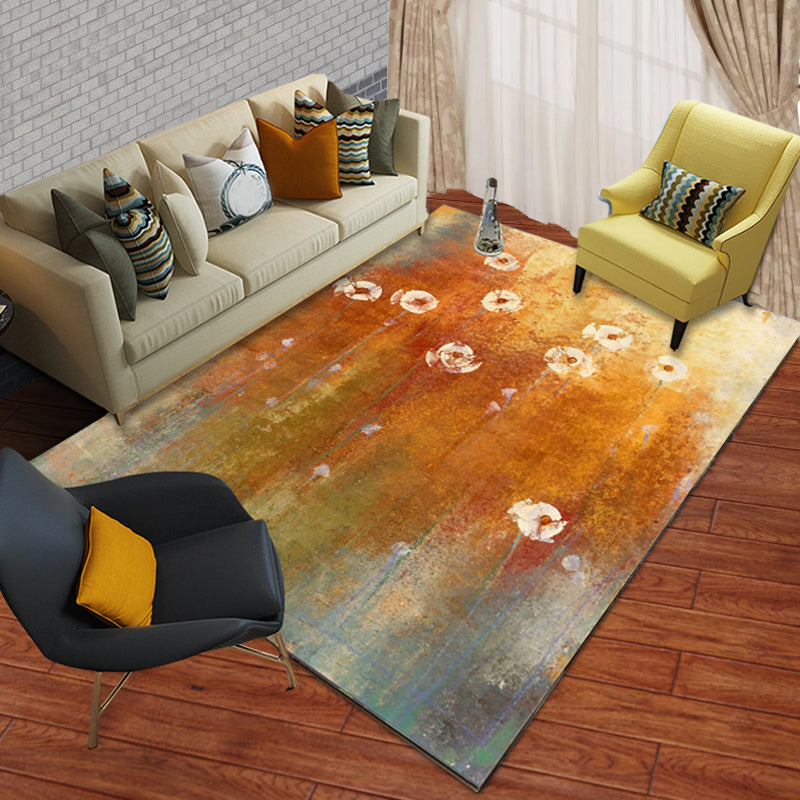 Orange Contemporary Rug Polyester Abstract Ombre Rug with Flower Washable Area Rug for Bedroom Clearhalo 'Area Rug' 'Modern' 'Rugs' Rug' 1579373