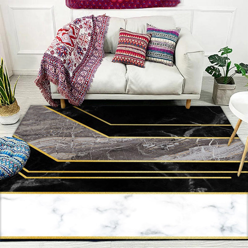 Novelty Modern Rug in Black Color Block Marble Pattern Area Rug Polyester Washable Carpet for Home Decoration Clearhalo 'Area Rug' 'Modern' 'Rugs' Rug' 1579409