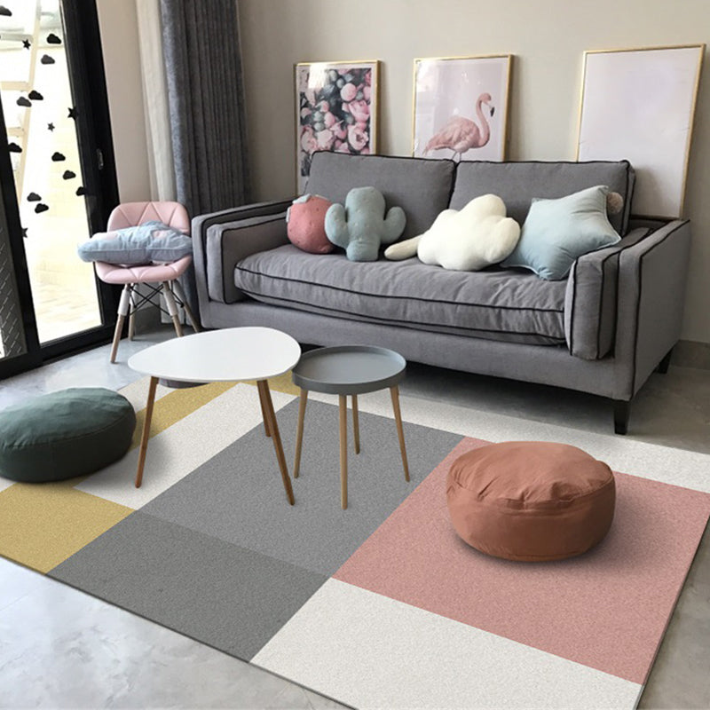 Modern Living Room Rug Multicolor Colorblock Print Rug Polyester Washable Anti-Slip Backing Area Rug Pink Clearhalo 'Area Rug' 'Modern' 'Rugs' Rug' 1579415