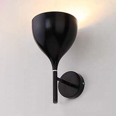 1-Light Sconce Light Fixture with Funnel Shade Metallic Modern Hallway Wall Lighting in Silver/Black Black Clearhalo 'Cast Iron' 'Glass' 'Industrial' 'Modern wall lights' 'Modern' 'Tiffany' 'Traditional wall lights' 'Wall Lamps & Sconces' 'Wall Lights' Lighting' 15795
