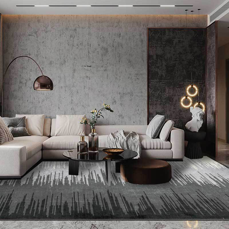 Modern Living Room Rug Grey Abstract Color Block Line Pattern Rug Polyester Washable Area Rug Grey Clearhalo 'Area Rug' 'Modern' 'Rugs' Rug' 1579502