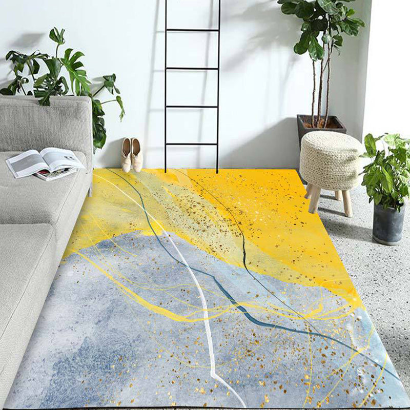 Contemporary Abstract Colorblock Rug Grey and Yellow Polyester Rug Washable Non-Slip Backing Area Rug for Living Room Yellow Clearhalo 'Area Rug' 'Modern' 'Rugs' Rug' 1579510