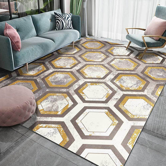 Casual Geometric Pattern Rug Grey and Yellow Modern Rug Polyester Washable Anti-Slip Backing Area Rug for Living Room Grey Clearhalo 'Area Rug' 'Modern' 'Rugs' Rug' 1579590
