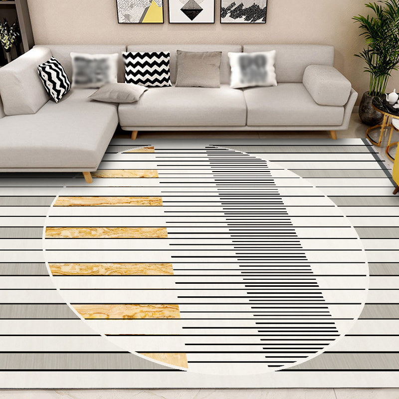 Grey Novelty Rug Polyester Striped Pattern Rug Washable Non-Slip Backing Carpet for Living Room Grey Clearhalo 'Area Rug' 'Modern' 'Rugs' Rug' 1579606