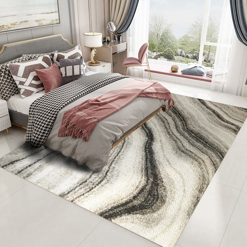 Contemporary Marble Effect Pattern Rug Grey and Black Polyester Rug Machine Washable Anti-Slip Area Rug for Bedroom Clearhalo 'Area Rug' 'Modern' 'Rugs' Rug' 1579700