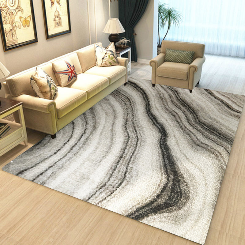 Contemporary Marble Effect Pattern Rug Grey and Black Polyester Rug Machine Washable Anti-Slip Area Rug for Bedroom Clearhalo 'Area Rug' 'Modern' 'Rugs' Rug' 1579701