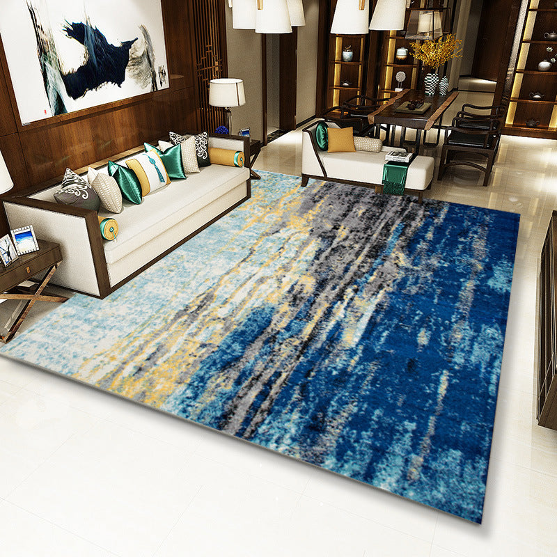 Scandinavian Abstract Rug Blue Polyester Rug Machine Washable Non-Slip Backing Area Rug for Bedroom Blue Clearhalo 'Area Rug' 'Modern' 'Rugs' Rug' 1579706