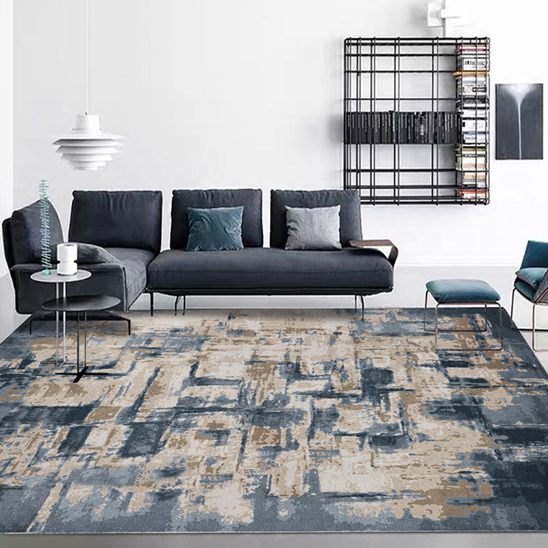 Industrial Oil Painting Pattern Rug Dark Blue Polyester Rug Washable Non-Slip Backing Area Rug for Bedroom Dark Blue Clearhalo 'Area Rug' 'Modern' 'Rugs' Rug' 1579721
