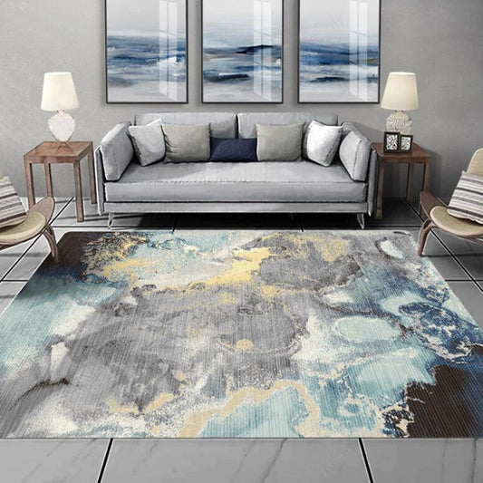 Blue and Grey Novelty Rug Polyester Watercolor Print Rug Washable Non-Slip Backing Carpet for Living Room Blue Clearhalo 'Area Rug' 'Modern' 'Rugs' Rug' 1579729