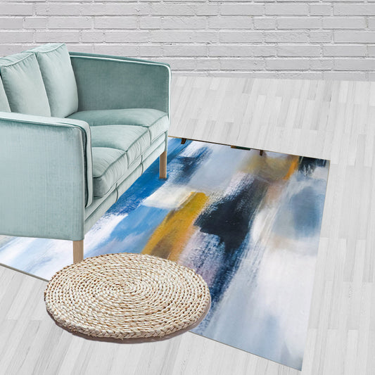 Unique Brushstroke Painting Pattern Rug Blue Contemporary Rug Polyester Machine Washable Non-Slip Carpet for Living Room Blue Clearhalo 'Area Rug' 'Modern' 'Rugs' Rug' 1579752