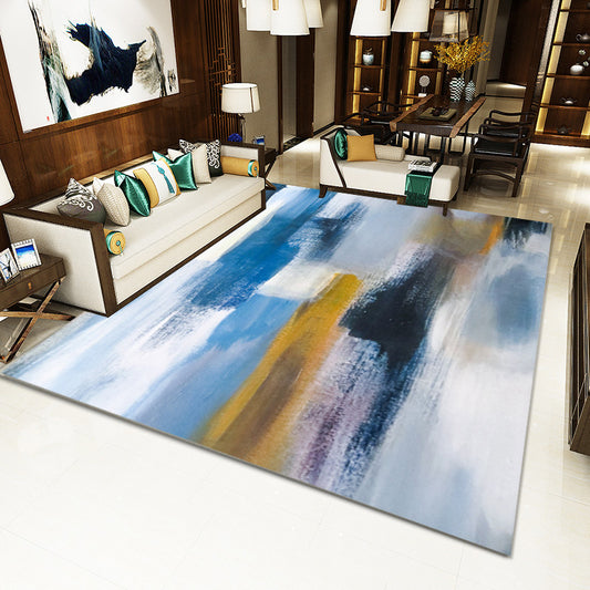 Unique Brushstroke Painting Pattern Rug Blue Contemporary Rug Polyester Machine Washable Non-Slip Carpet for Living Room Clearhalo 'Area Rug' 'Modern' 'Rugs' Rug' 1579753