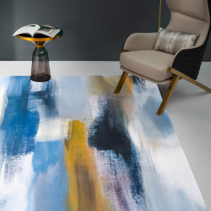 Unique Brushstroke Painting Pattern Rug Blue Contemporary Rug Polyester Machine Washable Non-Slip Carpet for Living Room Clearhalo 'Area Rug' 'Modern' 'Rugs' Rug' 1579754