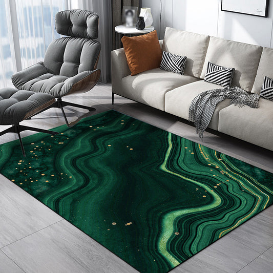 Modern Watercolor Swirl Lines Rug Green Polyester Rug Washable Non-Slip Backing Area Rug for Bedroom Blackish Green Clearhalo 'Area Rug' 'Modern' 'Rugs' Rug' 1579759