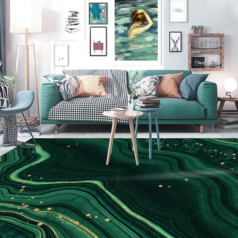 Modern Watercolor Swirl Lines Rug Green Polyester Rug Washable Non-Slip Backing Area Rug for Bedroom Clearhalo 'Area Rug' 'Modern' 'Rugs' Rug' 1579760