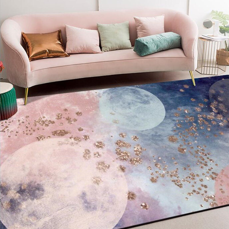 Creative Moon Pattern Rug Pink and Blue Modern Rug Polyester Washable Anti-Slip Backing Carpet for Living Room Pink Clearhalo 'Area Rug' 'Modern' 'Rugs' Rug' 1579767