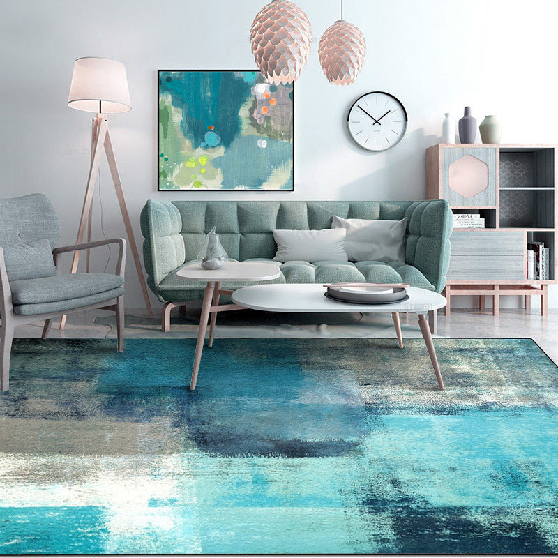 Modern Oil Painting Pattern Rug Blue Polyester Rug Washable Non-Slip Backing Area Rug for Bedroom Clearhalo 'Area Rug' 'Modern' 'Rugs' Rug' 1579776