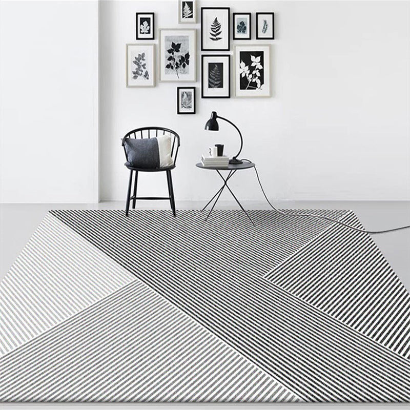 Scandinavian Modern Rug in Grey Color Block Pinstripe Pattern Area Rug Polyester Washable Carpet for Home Decoration Clearhalo 'Area Rug' 'Modern' 'Rugs' Rug' 1579830