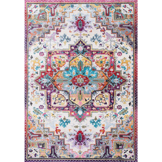 Oriental Moroccan Rug in Pink Medallion Flower Pattern Rug Polyester Anti-Slip Washable Carpet for Home Decoration Clearhalo 'Area Rug' 'Moroccan' 'Rugs' Rug' 1579855
