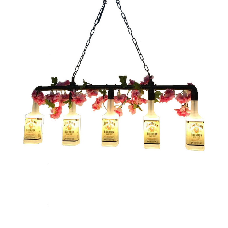 5 Lights Metal Hanging Pendant Light Vintage Style Yellow Bottle Shade Restaurant Island Lighting with Pipe Clearhalo 'Ceiling Lights' 'Close To Ceiling Lights' 'Glass shade' 'Glass' 'Island Lights' Lighting' 157988