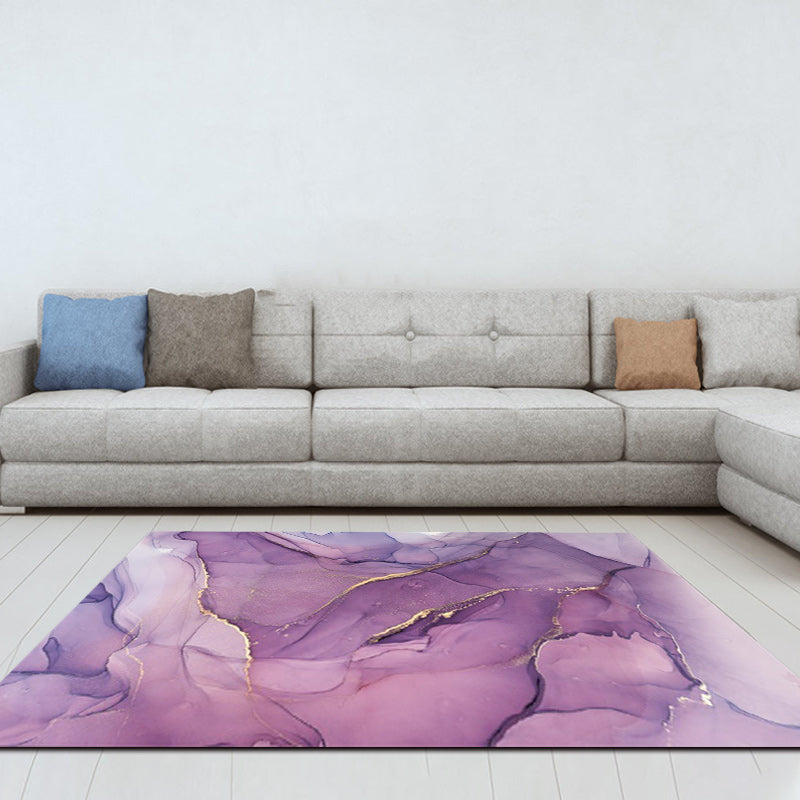 Purple and Pink Modern Rug Polyester Watercolor Print Rug Machine Washable Non-Slip Area Rug for Living Room Purple Clearhalo 'Area Rug' 'Modern' 'Rugs' Rug' 1579948
