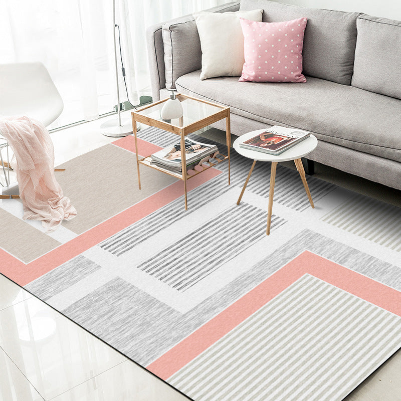 Simple Modern Rug in Grey Color Block Stripe Pattern Area Rug Polyester Machine Washable Carpet for Home Decoration Pink Clearhalo 'Area Rug' 'Modern' 'Rugs' Rug' 1579972