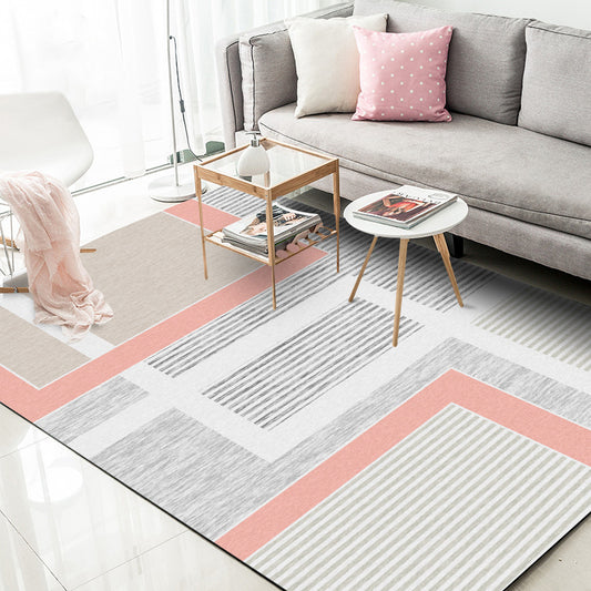 Simple Modern Rug in Grey Color Block Stripe Pattern Area Rug Polyester Machine Washable Carpet for Home Decoration Pink Clearhalo 'Area Rug' 'Modern' 'Rugs' Rug' 1579972