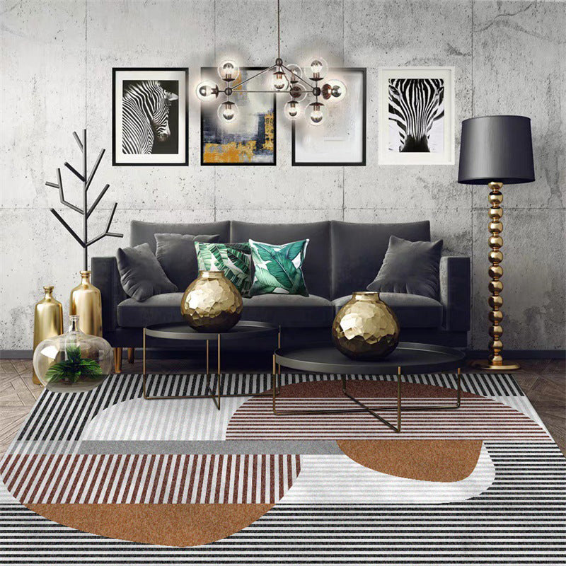 Multicolor Bedroom Rug Modern Color Block Stripe Pattern Area Rug Polyester Stain-Resistant Machine Washable Carpet Brown Clearhalo 'Area Rug' 'Modern' 'Rugs' Rug' 1580019