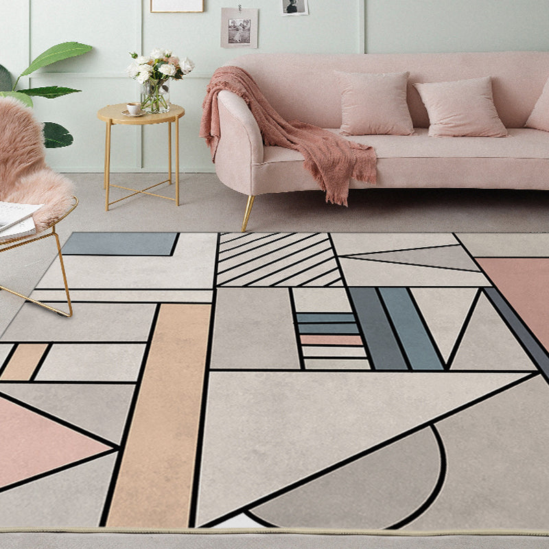 Modern Living Room Rug in Ivory Geometric Colorblock Print Rug Polyester Anti-Slip Backing Washable Area Rug Pink Clearhalo 'Area Rug' 'Modern' 'Rugs' Rug' 1580098