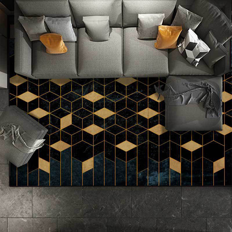 Funky Geometric Print Rug Black and Yellow Contemporary Rug Polyester Washable Anti-Slip Backing Area Rug for Living Room Clearhalo 'Area Rug' 'Modern' 'Rugs' Rug' 1580139