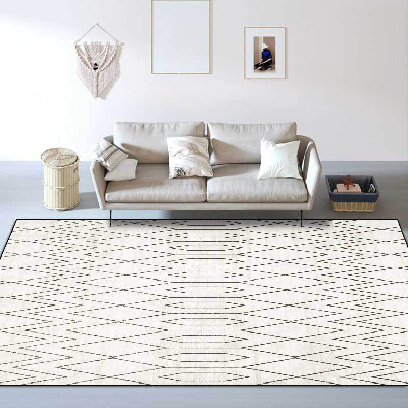 Minimalist Modern Rug in White Geometry Rhombus Wave Pattern Rug Polyester Machine Washable Carpet for Home Decoration White Clearhalo 'Area Rug' 'Modern' 'Rugs' Rug' 1580226
