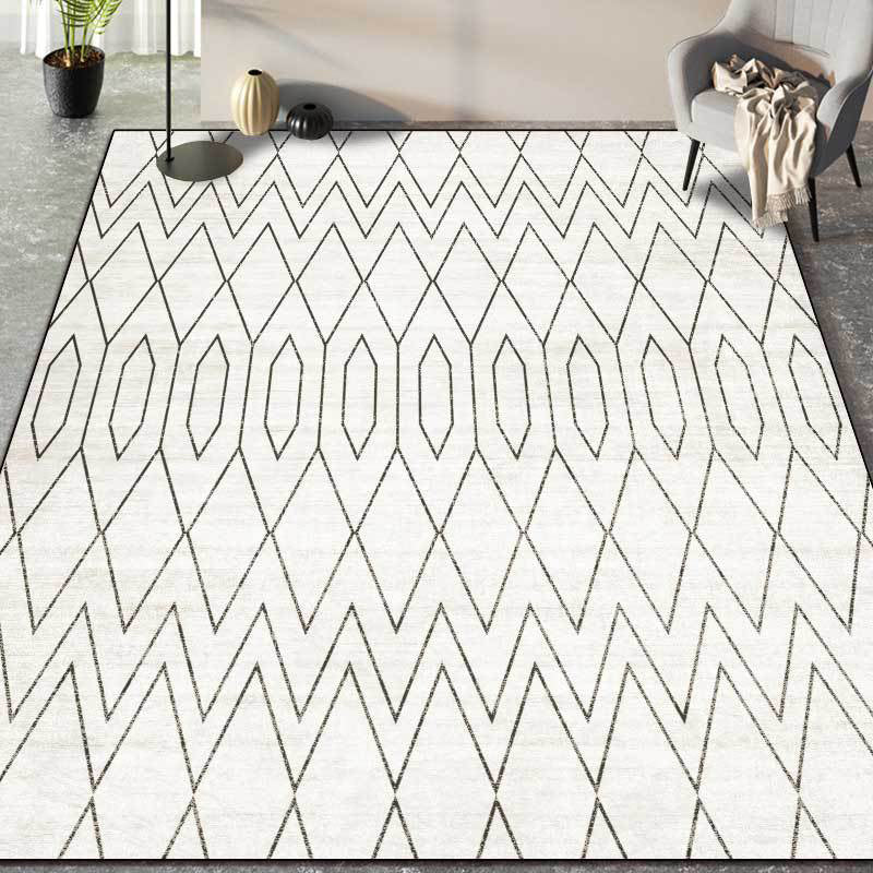 Minimalist Modern Rug in White Geometry Rhombus Wave Pattern Rug Polyester Machine Washable Carpet for Home Decoration Clearhalo 'Area Rug' 'Modern' 'Rugs' Rug' 1580227