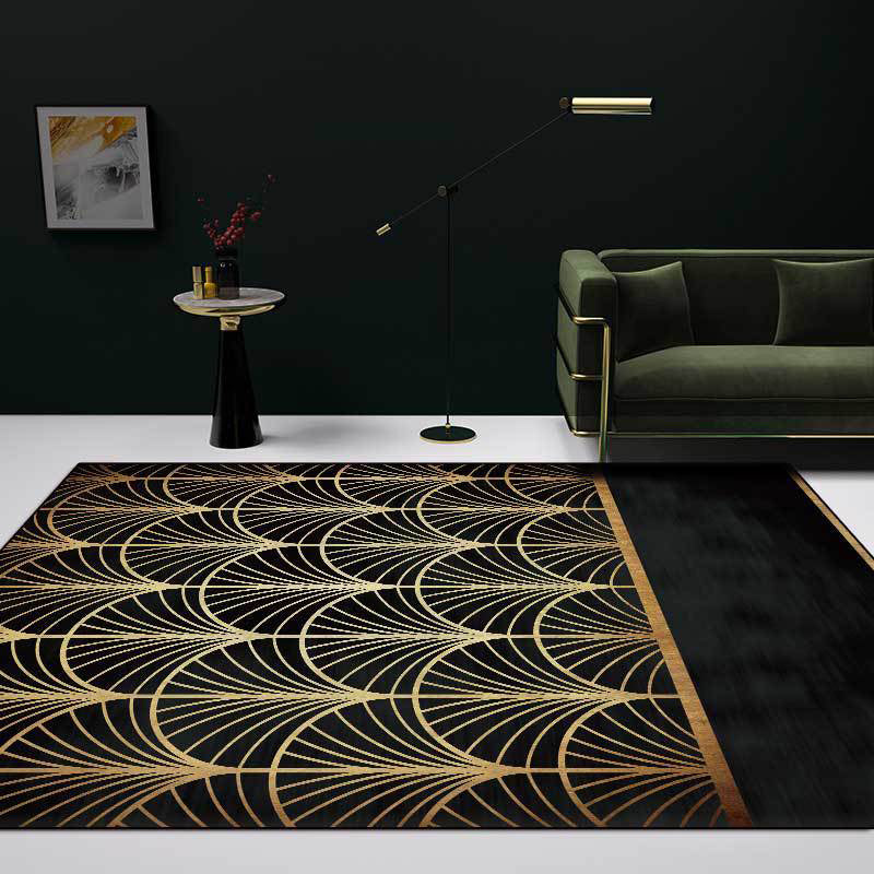 Stylish Apricot Leaf Pattern Rug Black and Golden Novelty Rug Polyester Washable Anti-Slip Backing Area Rug for Living Room Black Clearhalo 'Area Rug' 'Modern' 'Rugs' Rug' 1580250
