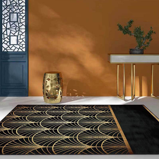 Stylish Apricot Leaf Pattern Rug Black and Golden Novelty Rug Polyester Washable Anti-Slip Backing Area Rug for Living Room Clearhalo 'Area Rug' 'Modern' 'Rugs' Rug' 1580251