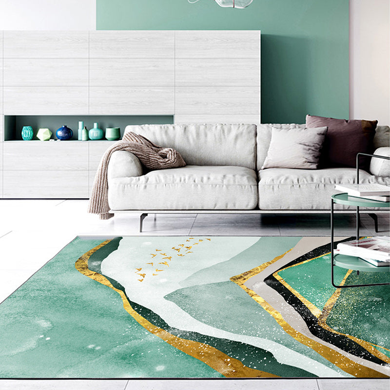 Creative Bird and Mountain Rug Green Contemporary Rug Polyester Washable Anti-Slip Backing Carpet for Living Room Turquoise Clearhalo 'Area Rug' 'Modern' 'Rugs' Rug' 1580274