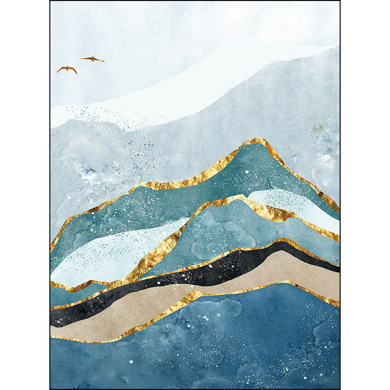 Stylish Mountain and Bird Print Rug Blue and Green Modern Rug Polyester Washable Anti-Slip Backing Carpet for Living Room Clearhalo 'Area Rug' 'Modern' 'Rugs' Rug' 1580300