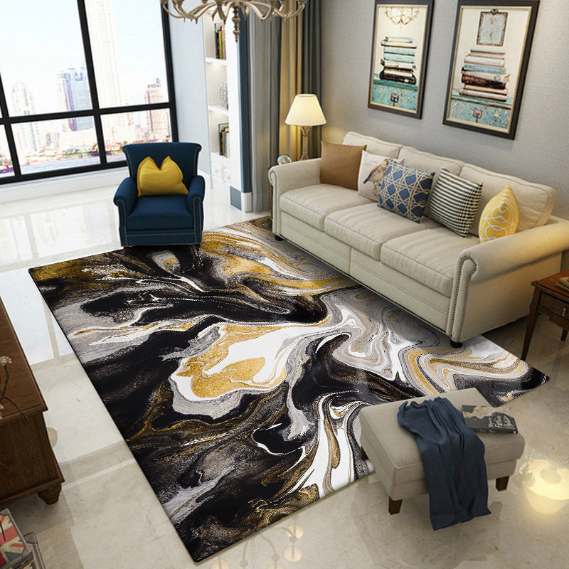 Unique Watercolor Pattern Rug Black and Yellow Novelty Rug Polyester Washable Anti-Slip Backing Carpet for Living Room Clearhalo 'Area Rug' 'Modern' 'Rugs' Rug' 1580339