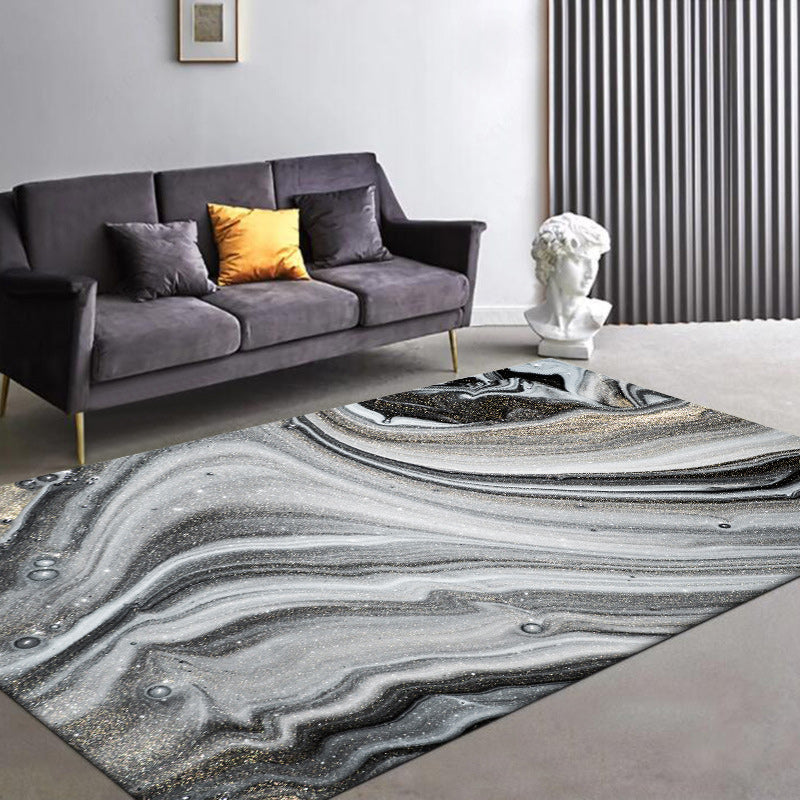 Modern Marble Surface Pattern Rug Black and Grey Polyester Rug Washable Non-Slip Backing Area Rug for Bedroom Grey Clearhalo 'Area Rug' 'Modern' 'Rugs' Rug' 1580354