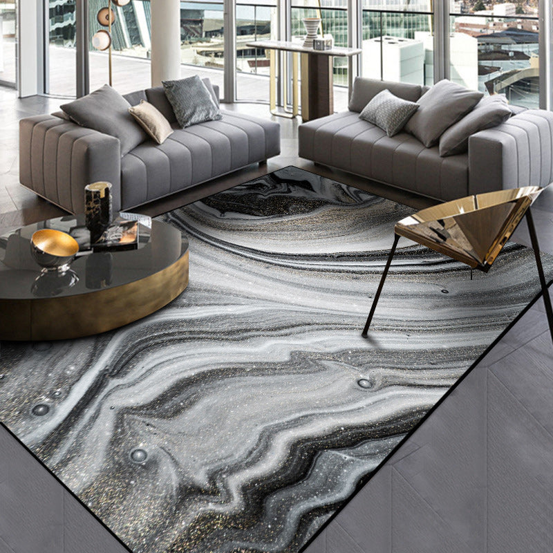 Modern Marble Surface Pattern Rug Black and Grey Polyester Rug Washable Non-Slip Backing Area Rug for Bedroom Clearhalo 'Area Rug' 'Modern' 'Rugs' Rug' 1580355