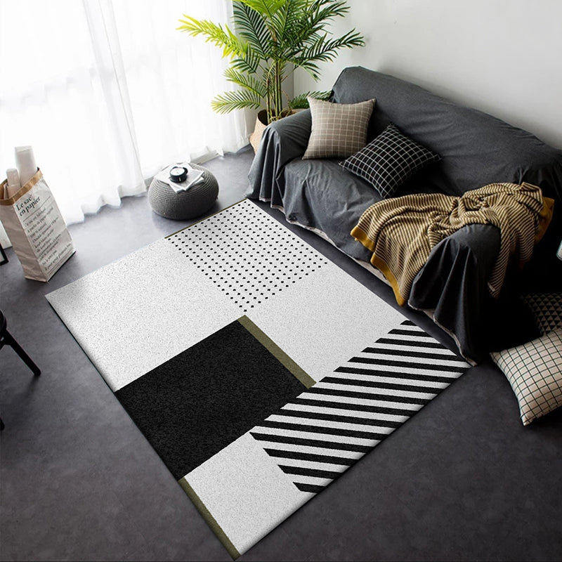 White Bedroom Rug Modern Color Block Stripe Dots Pattern Area Rug Polyester Machine Washable Non-Slip Carpet Clearhalo 'Area Rug' 'Modern' 'Rugs' Rug' 1580379